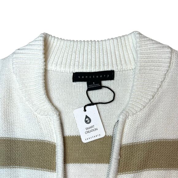 NWT Sanctuary Sanctuary Tan Cream Striped Zip-Up Cardigan Sweater Size Small - Picture 4 of 10